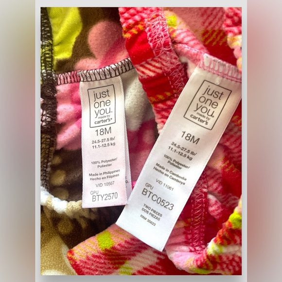 Carter's Just One You Fleece Pajama Pants Girl's Size 18M Bundle of 2 EUC - Picture 6 of 6